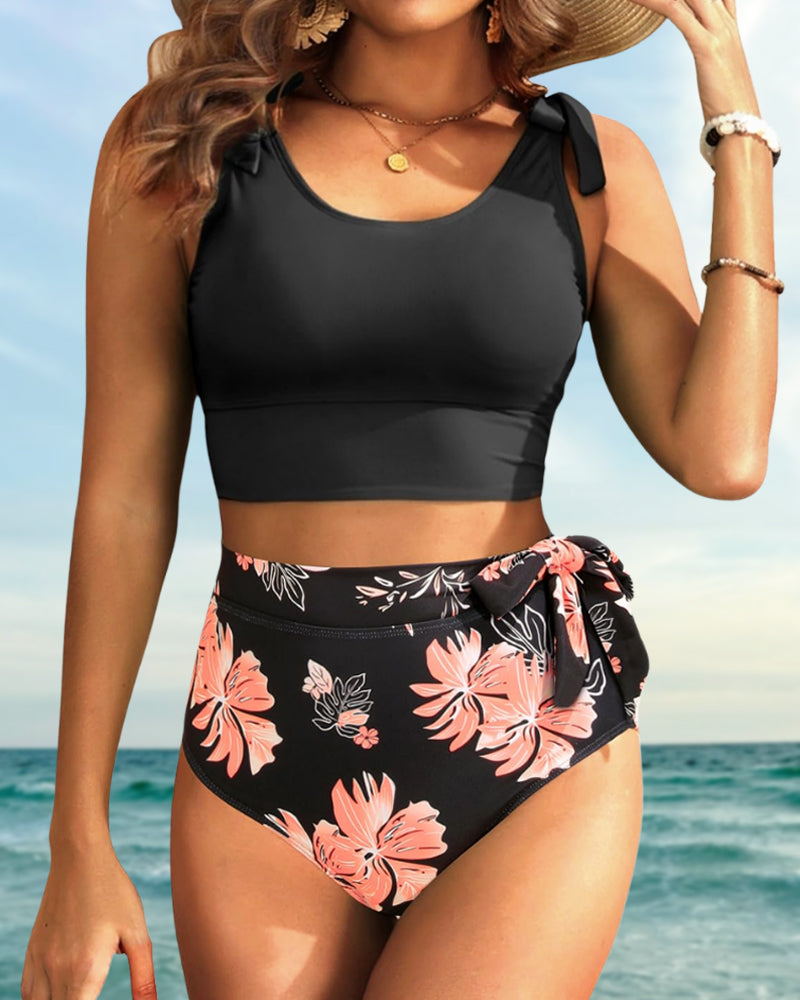 Women U-back High Waisted  Tummy Control Two Piece Bikini