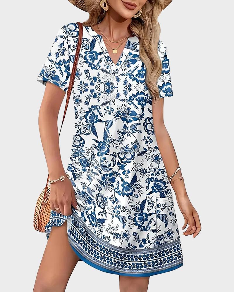 Casual Summer Dress: V-Neck Short Sleeve Beach Essential