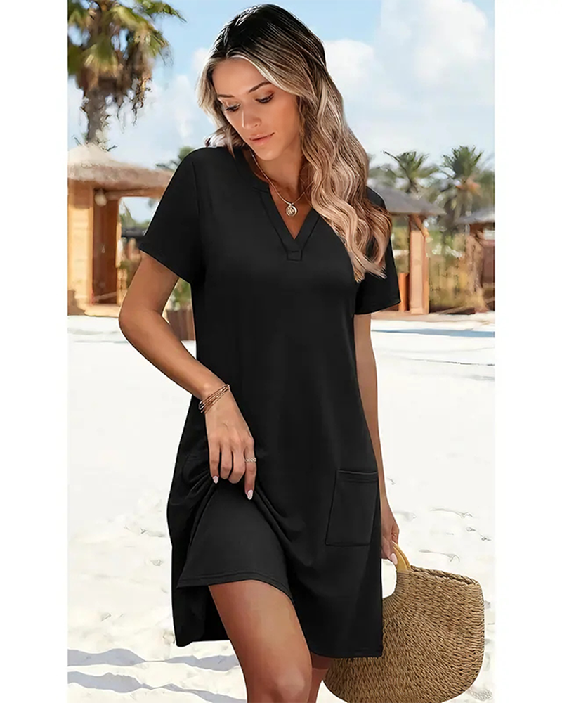 Casual Summer Dress: V-Neck Short Sleeve Beach Essential