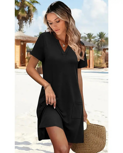 Casual Summer Dress: V-Neck Short Sleeve Beach Essential