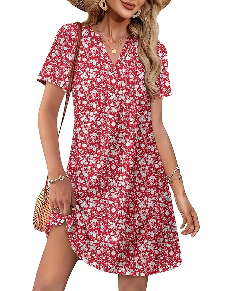Casual Summer Dress: V-Neck Short Sleeve Beach Essential