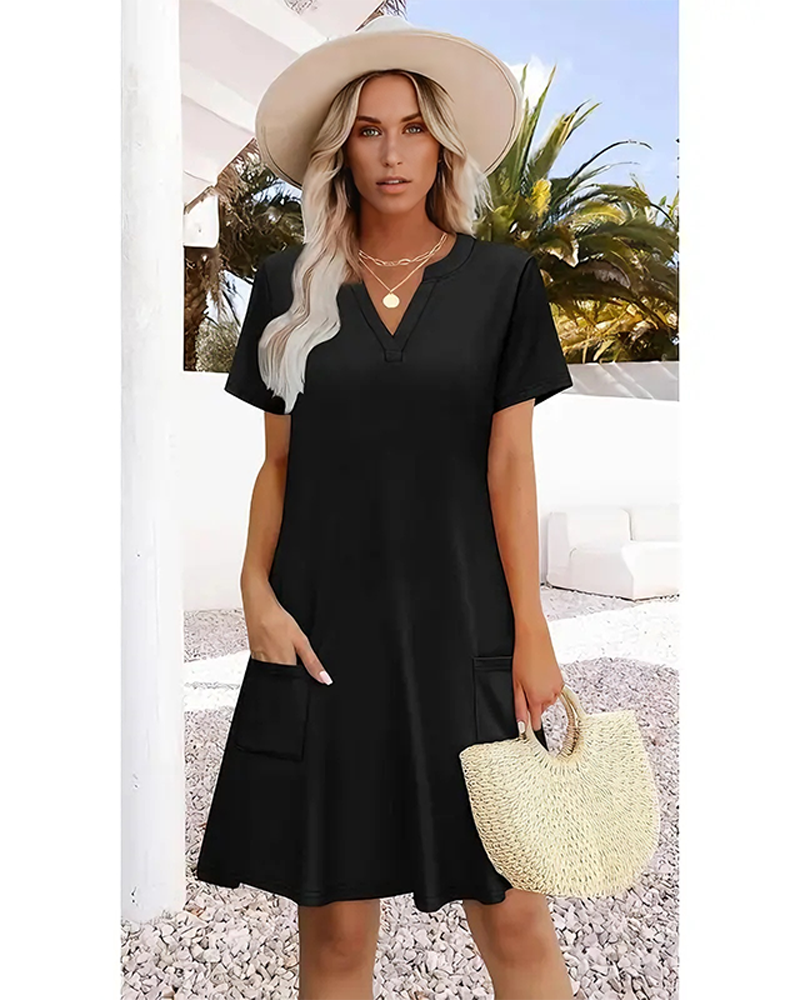 Casual Summer Dress: V-Neck Short Sleeve Beach Essential