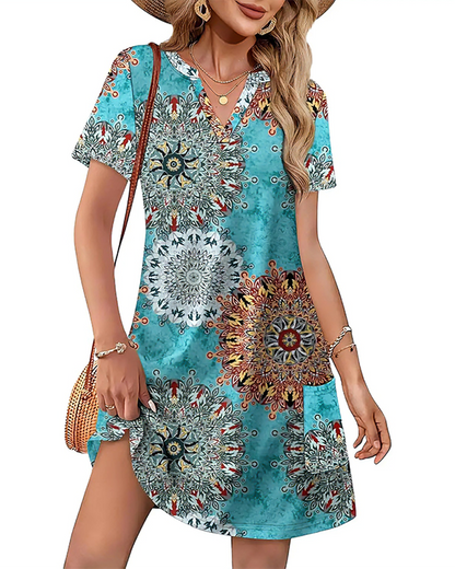 Casual Summer Dress: V-Neck Short Sleeve Beach Essential