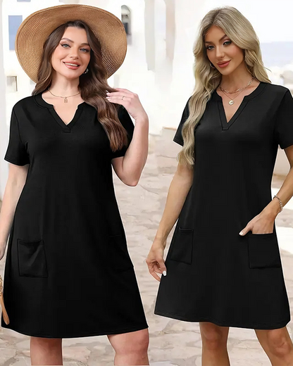 Casual Summer Dress: V-Neck Short Sleeve Beach Essential