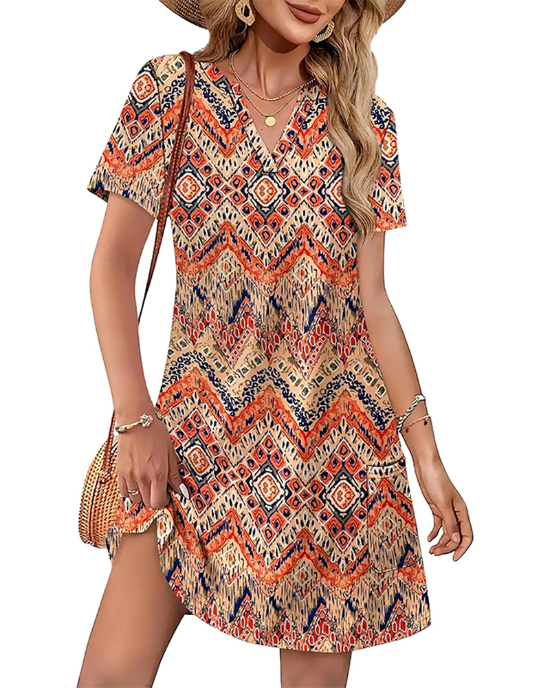 Casual Summer Dress: V-Neck Short Sleeve Beach Essential