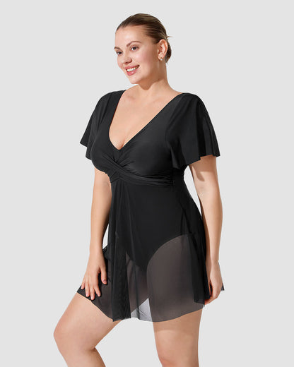 Plus Size Full Coverage Ruffle Swimdress