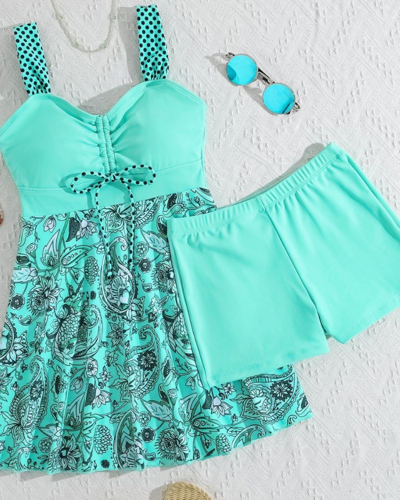 Floral V-Neck Tankini with High-Waisted Shorts