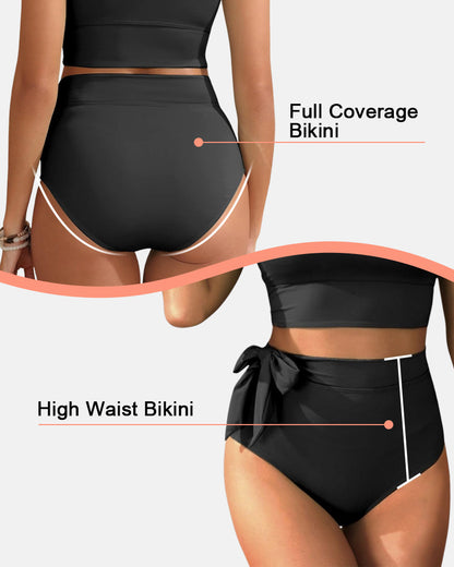 Women U-back High Waisted  Tummy Control Two Piece Bikini