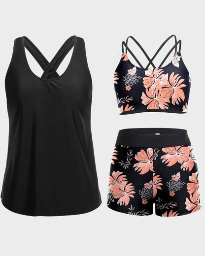 Women's 3 Piece Tankini Set with Bra Top & Boy Shorts