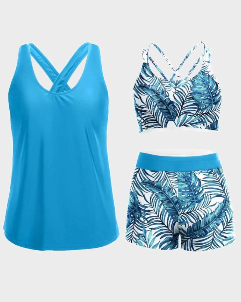 Women's 3 Piece Tankini Set with Bra Top & Boy Shorts