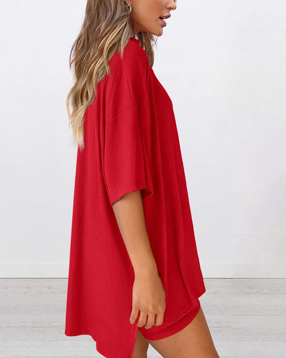 Casual Oversized 2-Piece Lounge Set with Biker Shorts