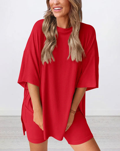 Casual Oversized 2-Piece Lounge Set with Biker Shorts