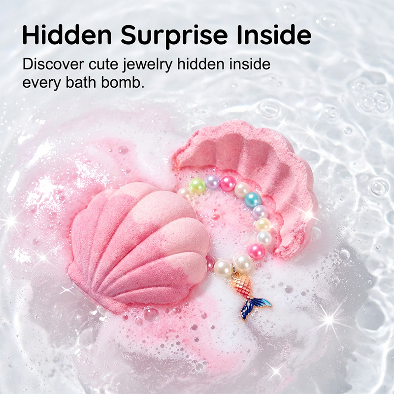6 Packs Kids Shell Bath Bombs with Surprise Jewelry Inside