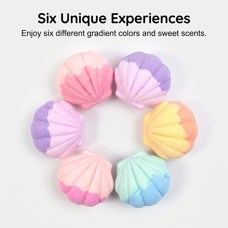 6 Packs Kids Shell Bath Bombs with Surprise Jewelry Inside