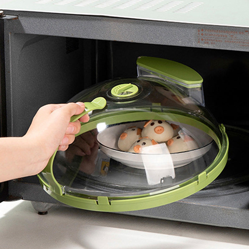 Clear Microwave Splatter Cover with Water Steamer and Handle